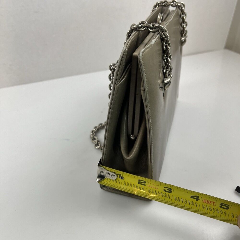 1960's VTG Gucci Gray Leather Purse/Handbag Chain Handle w/ Knight Zipper Pull - Picture 16 of 16